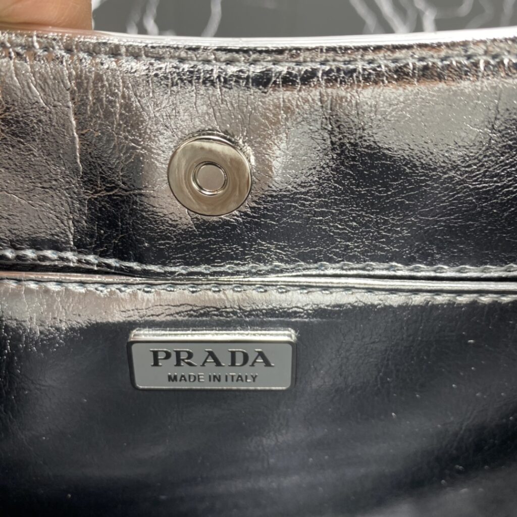 Cleo Brushed Leather Shoulder Bag With Flap 1BC499 Black/Silver ...